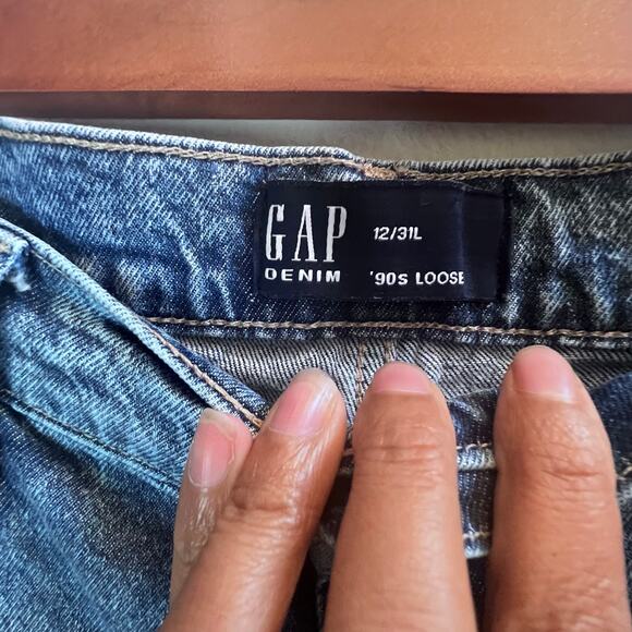 GAP Denim '90s Loose Fit Straight Leg Mid Rise Medium Wash Jeans Women's 12/31L - Picture 6 of 7